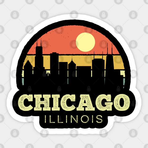 Chicago Illinois Vintage Sunset Sticker by DetourShirts